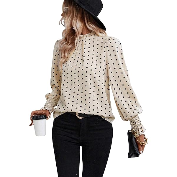 ZOOMOON Women's Polka Dots Blouse Puff Ruffle Long Sleeve