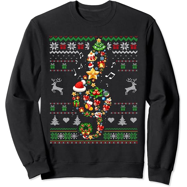 Pull De Noël Moche Musical Père Noël Saxophone - Sweatshirt Humour Festif - 10