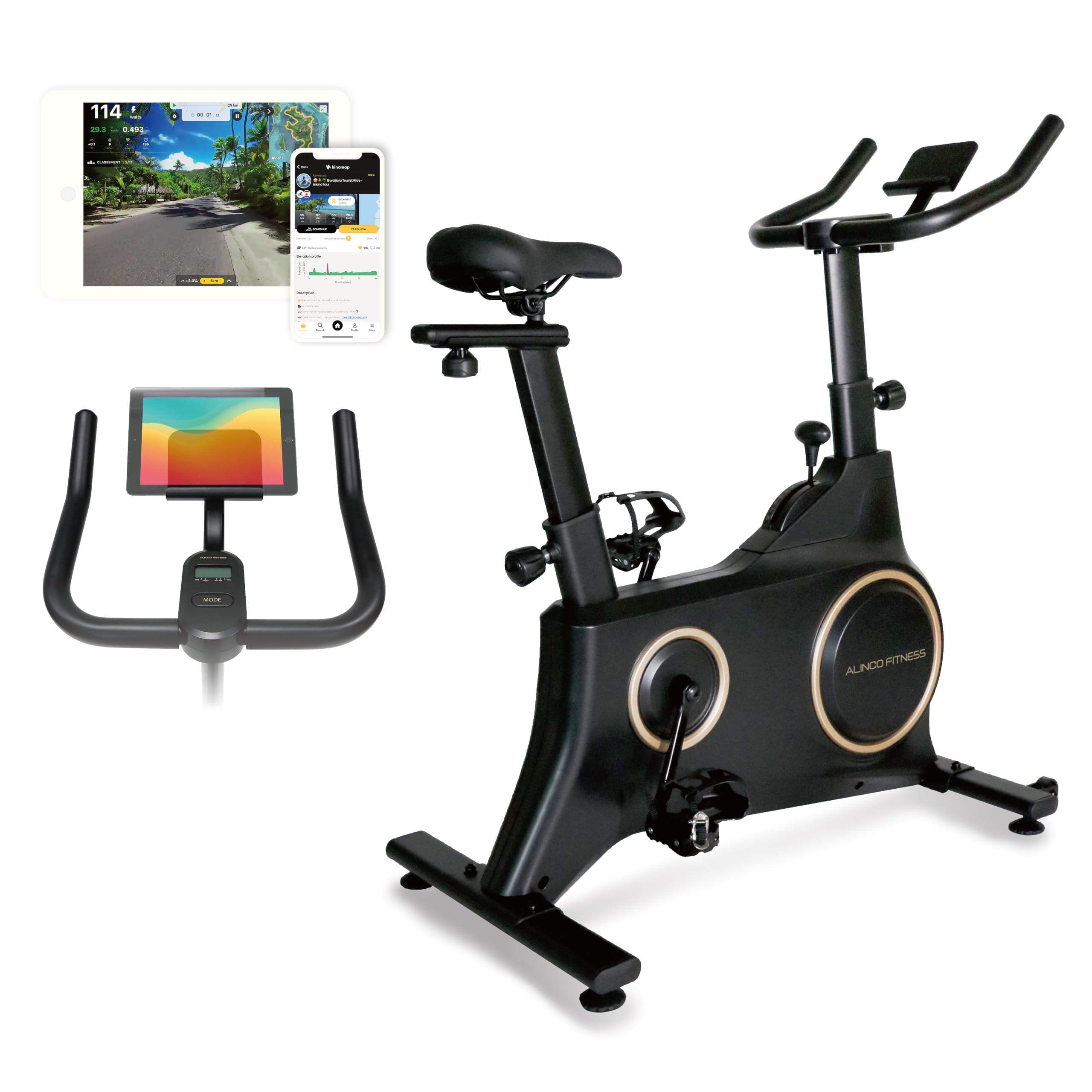 アルインコ(ALINCO) スピンバイク エアロバイク フィットネスバイク 家庭用 7段階負荷 ホイールカバー サドル調節 ハンドル調節 スキャン機能 ロングハンドル テンションレバー タブレットトレー 静音 電源不要 キャスター 簡単移動 健康器具 ダイエット器具 【アプリ連動対応】 スピンバイク1824A BK1824ABK ブラック商品画像