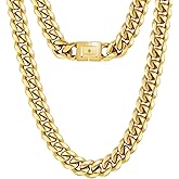 KRKC&CO Cuban Link Chain for Men 8/10/12/14mm, Brithday Gift for Men, 18k Gold Miami Necklace, Durable, Anti-Allergies Hip Hop Jewelry for Mens