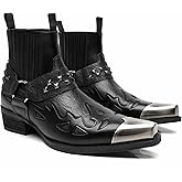 Pumalar Western Cowboy Boots For Men with Steel Toe & Silver Toe Cap Studded Ankle Strap Pull-On Work Boots Embossed Print Low Top for Wedding Party & Casual Wear