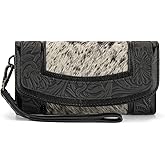 Montana West Wristlet Wallets for Women Western Floral Tooled Cowhide Wallets Large Capacity Trifold Wallet with ID Window