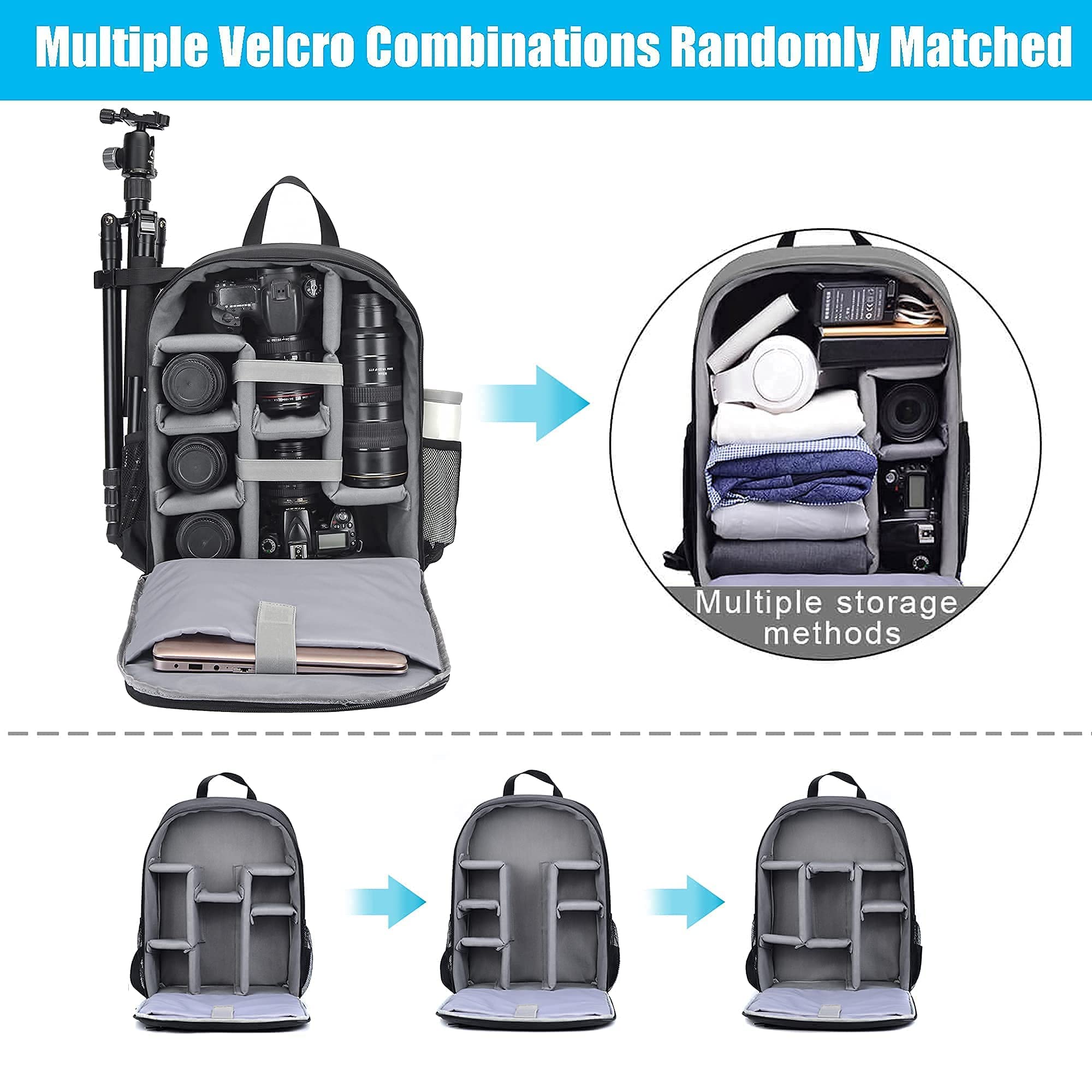 Cwatcun Camera Backpack with Extra Storage, DSLR SLR Water Resistant Camera Bag with 15.6