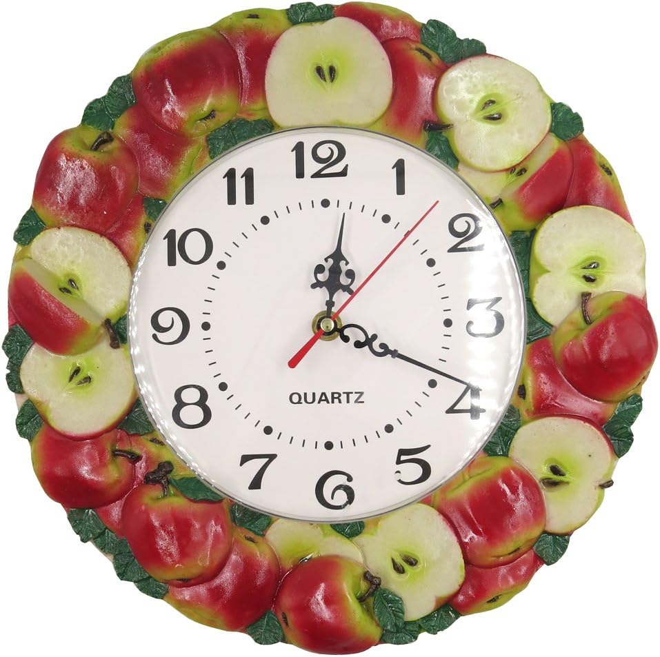 Hand Painted Resin Wall Clock Apples Multi Color