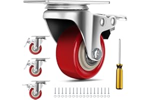PUIPUM Caster Wheels 2 Inch, Heavy Duty Caster Wheels Set of 4, Swivel Castor Wheels with Dual Locking Brakes, Silent Polyurethane (PU), 360° Rotation, for Furniture and Workbench, Load 600lbs