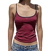Women Y2K Stripe Print Camisole Preppy Spaghetti Strap Scoop Neck Tank Tops Aesthetic Sleeveless Crop Tops