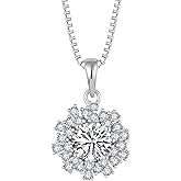 RysTower 1CT Moissanite Necklace 925 Sterling Silver Round Cut Moissanite D Color VVS1 Pendant Neckalce Jewelry Gift for Women Wife Girlfriend Her