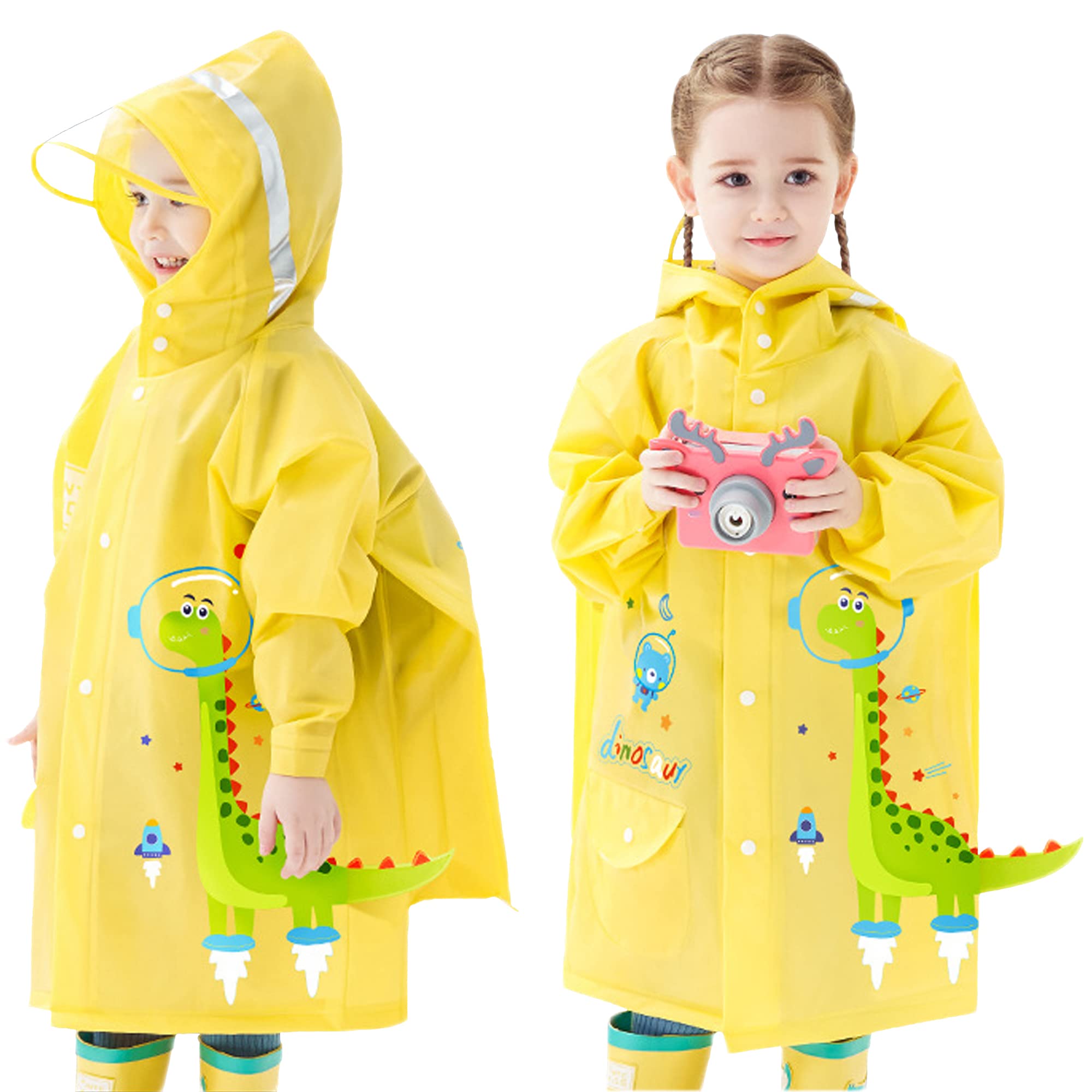 Photo 1 of Kids Raincoats for Girls Boys Waterproof Rain Jacket Cartoon Dinosaur Children Toddler Rain Wear Children Rain Poncho L Size 5-6 Years