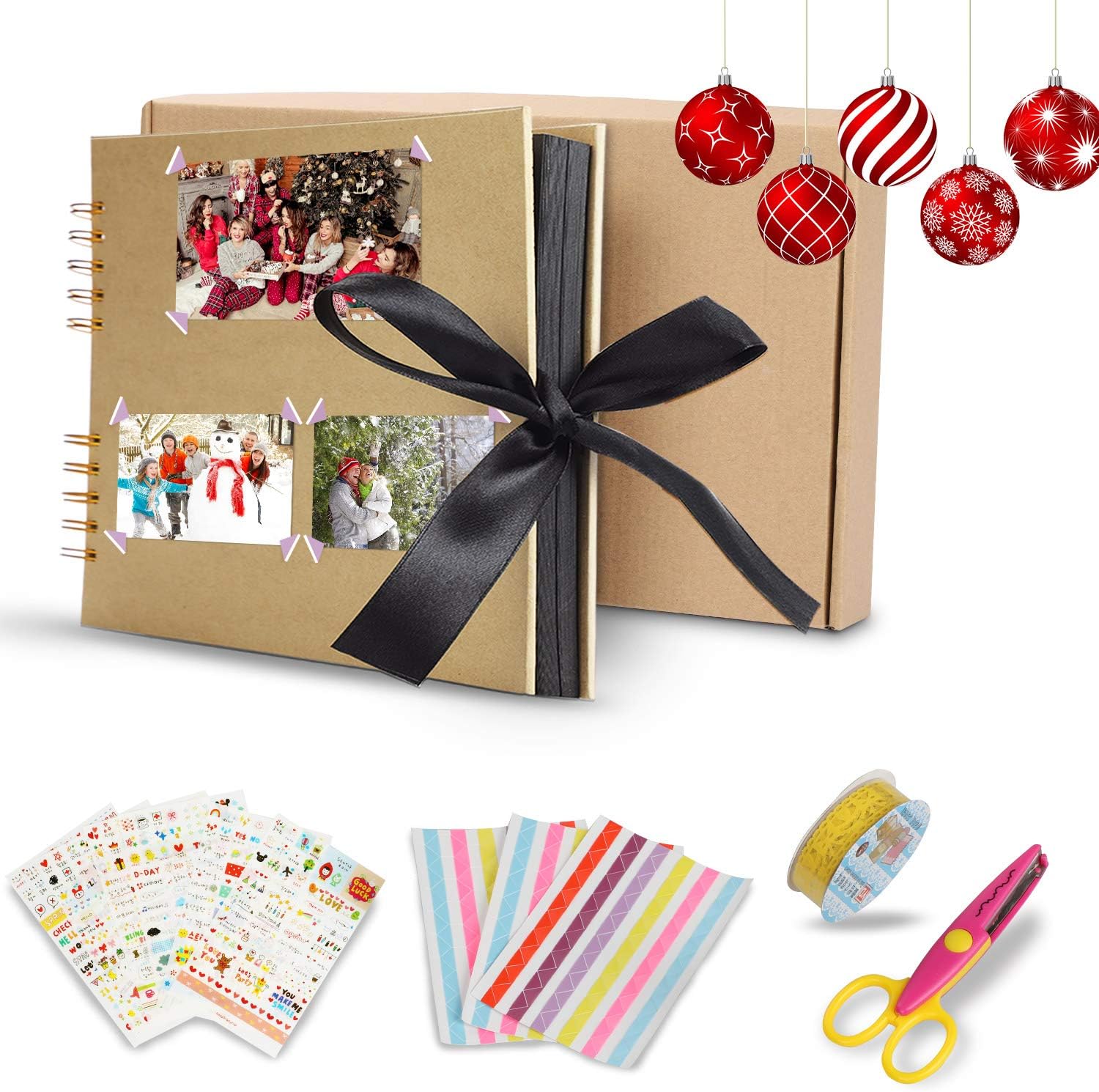 Scrapbook Albums with 80 Black Pages Handmade DIY Family Scrapbook Wedding Guest Book/Wedding Photo Album/Anniversary/Travel Memory Book Bonus Gift Box