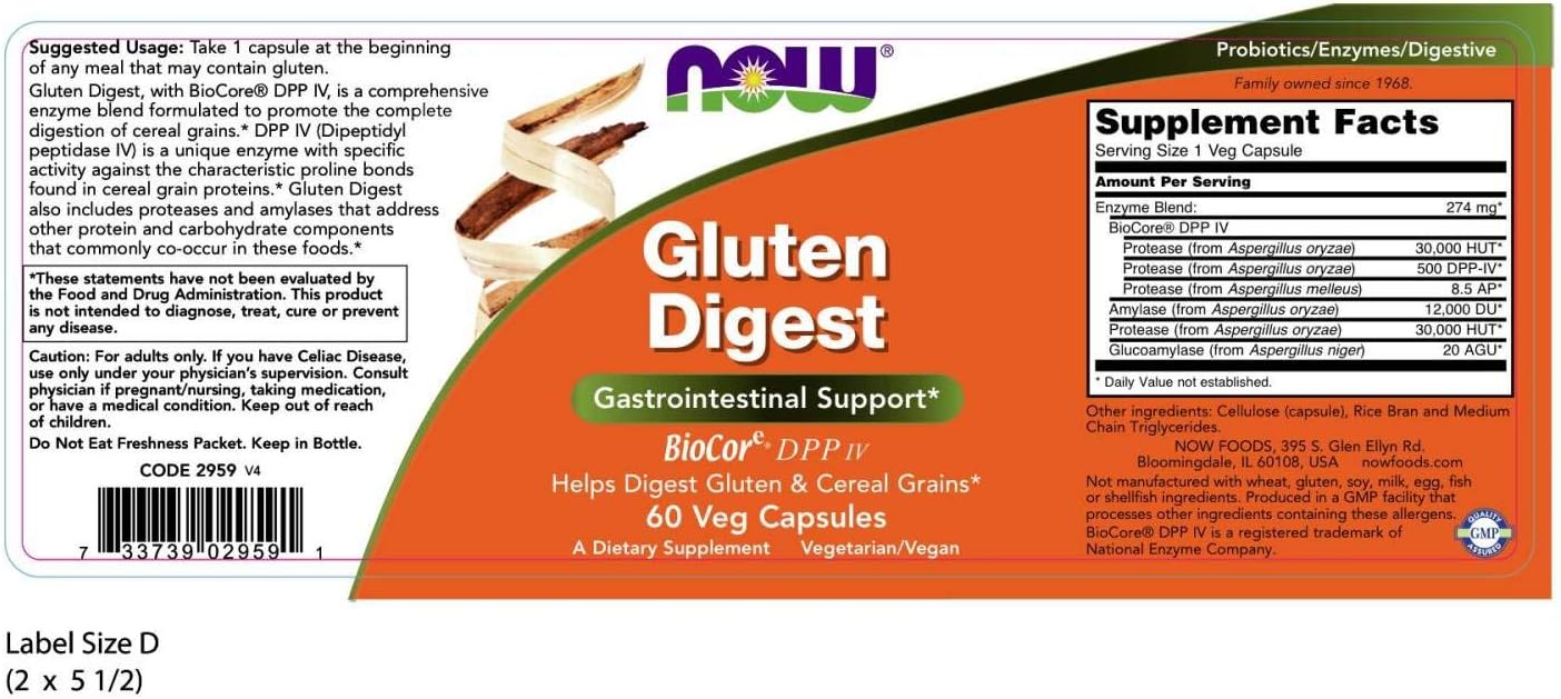 NOW Supplements, Gluten Digest with BioCore®DPP IV, Gastrointestinal Support*, 60 Veg Capsules: Health & Personal Care