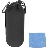 PATIKIL Camera Lens Pouch 4"ID x 10"H Drawstring Lens Pouch Protective | Camera Lens Case Bag Soft Plush Neoprene Bag for DSLR Photography Gear,Black