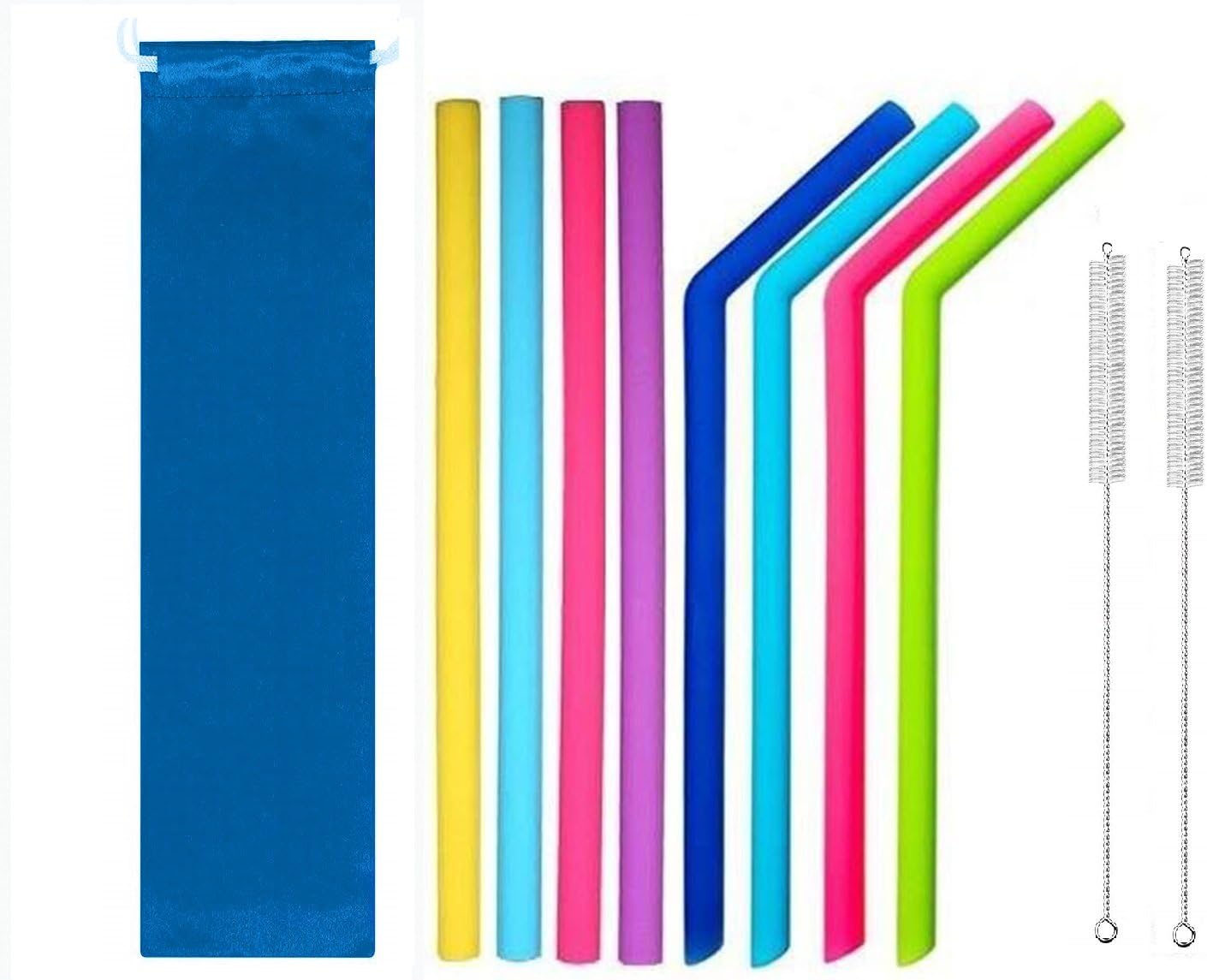 Colorful Reusable Silicone Straws with Case, Silicone Reusable Straw with Cleaning Brushes, Portable Reusable Straws BY Goodlife Store (Set of 11)