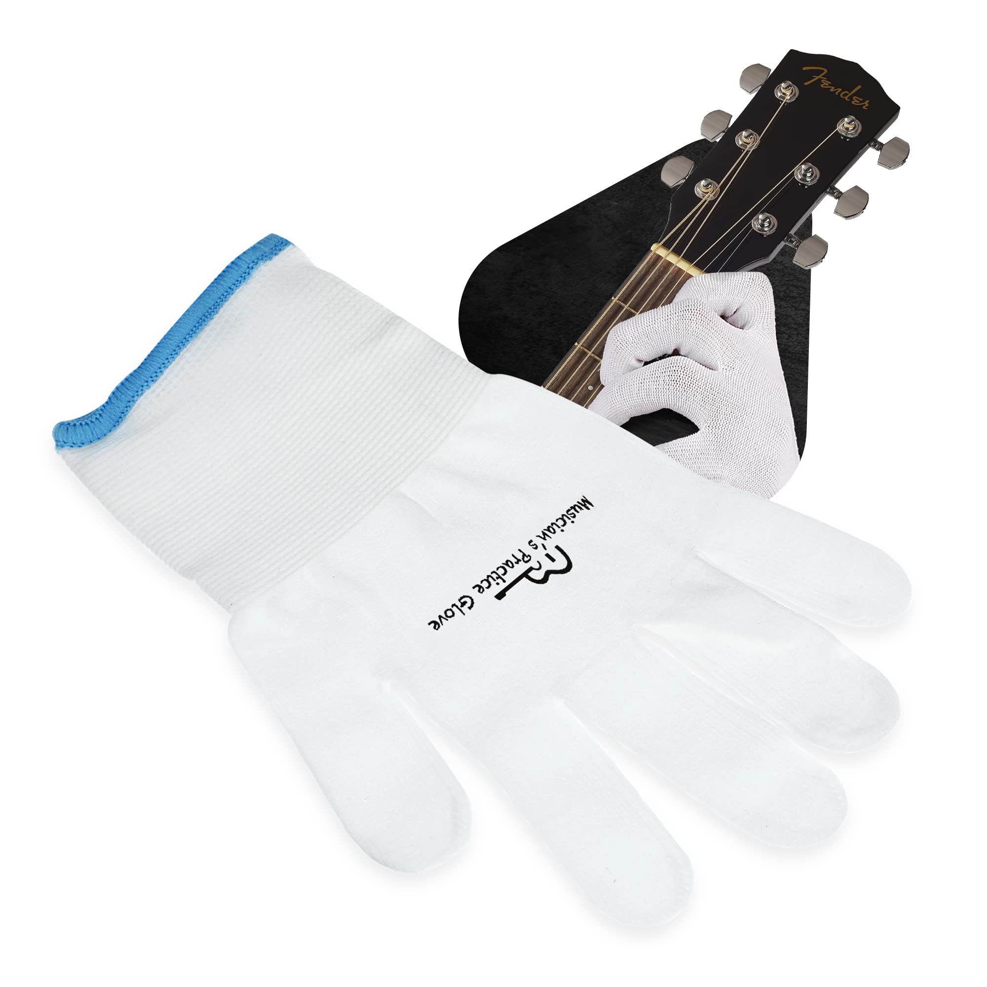Musician's Practice Glove - 1-Pack Guitar Gloves for Women and Men, Fingertip Protectors for Playing String Instruments, Hand Issues and More, Nylon Thin Gloves for Indoor/Outdoor Gigs, XS, White