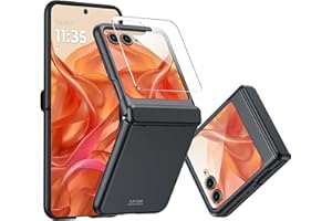 C CENMASO CENMASO for Motorola Razr 2024 Case, Moto Razr 2024 Case with Hinge Protection & Built-in Screen Protector, Slim Full-Body Rugged Anti-Scratch Shockproof Protection Phone Case for Razr 2024-Black