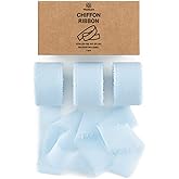 Vitalizart Baby Blue Chiffon Silk Ribbon 1" x 21 Yd Fringe Fabric Package (3 Rolls * 7 Yd) for Wedding Invitations Bridal Bouquets Decorations Gifts Wrapping & Bow Making