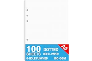 NOKINGO A5 Dotted Paper, Refills for Filofax Planner, Organizer, Binders, 6 Hole Punched, 100 Sheets/200 Pages, 100gsm, White, 5.8 x 8.2 Inch