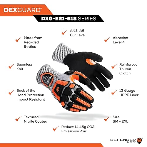 Defender Safety DEXGUARD™ ANSI A6 Cut Resistant Work Gloves
