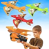 Onysurui 3 Pack Dinosaur Airplane Launcher Toys,Flying Toys for 3 4 5 6 7 8 9 10 Year Old Boys,Kids Toys 5 6 7 8 9 10 12 Year Old Boy Gift Ideas,Airplane B-Day Party Supplies, Green,Orange,red