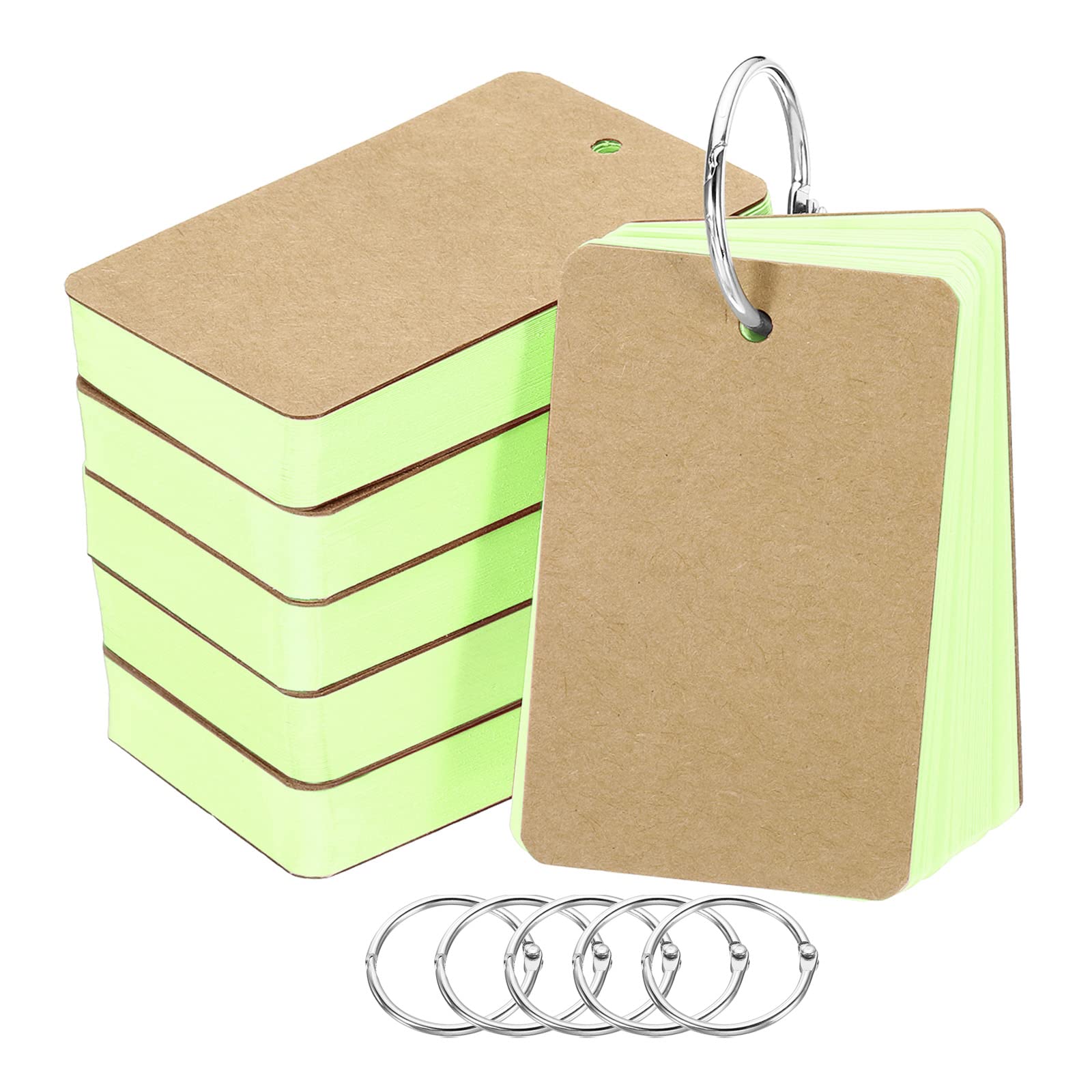 PATIKIL 3.5" x 2" Blank Flash Cards with Rings, 300 Pack Study Cards Index Cards Note Card Pre Hole Punched for Learning, Green — image 1