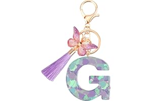 Suweibuke Colourful Cute Initial Letter Keychains for Women Girls with Tassel Butterfly, Charm for Purse Handbags Backpacks