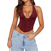 UNCOOYEE Women Sexy Lace Halter Neck Tank Top Sleeveless Backless Y2k Trendy Going Out Corset Crop Tops