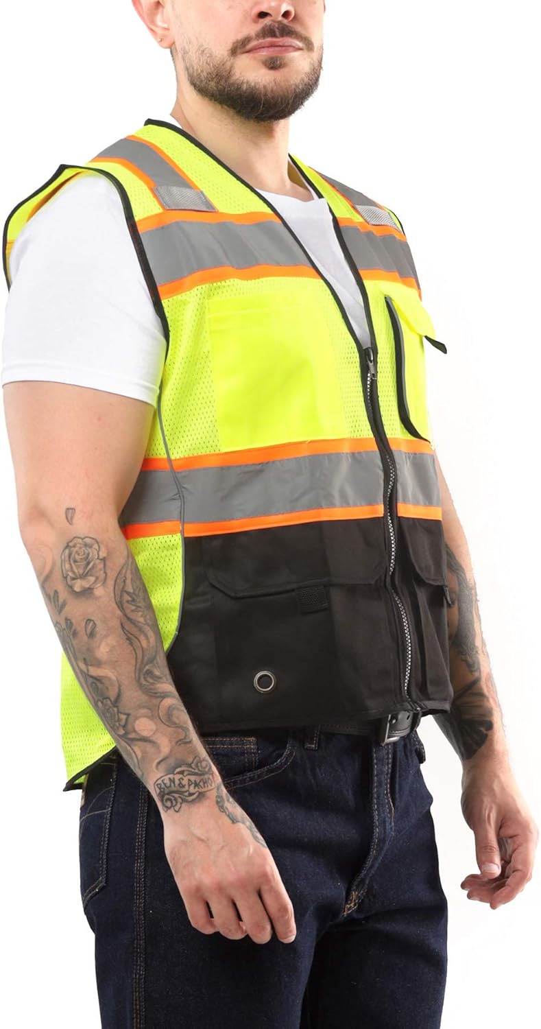 Kolossus Deluxe High Visibility Vest with Multi Frontal Pockets | ANSI Class 2 Compliant: Clothing