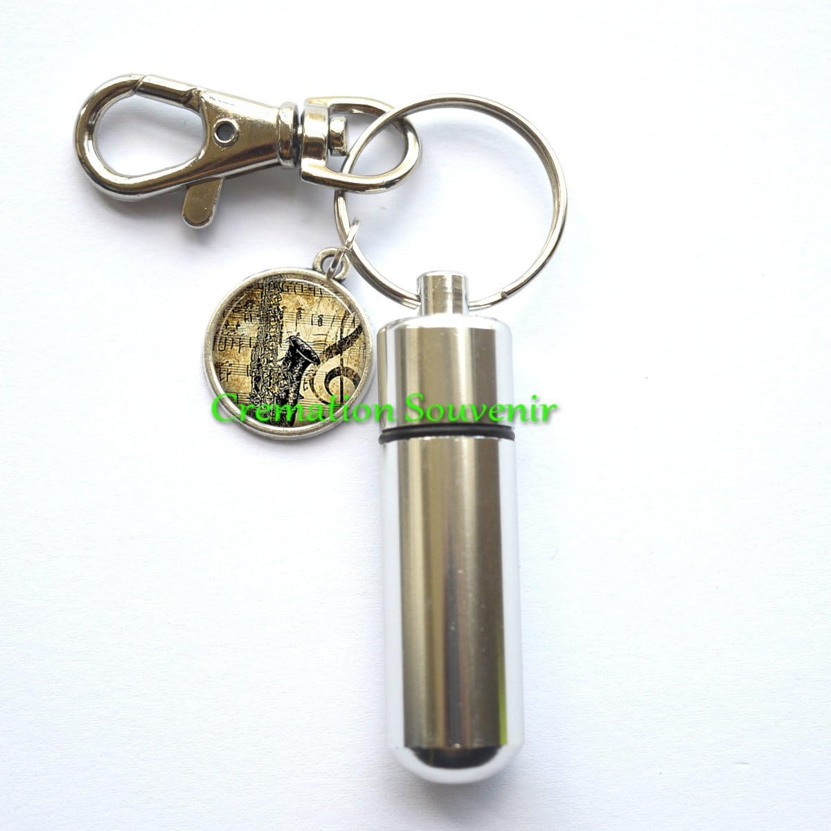 Saxophone & Music Stainless Steel cremation Urn keychain-Memorial Keychain-Saxophone & Music cremation souvenir-Remembrance Keychain-Sympathy-Urn for Ashes