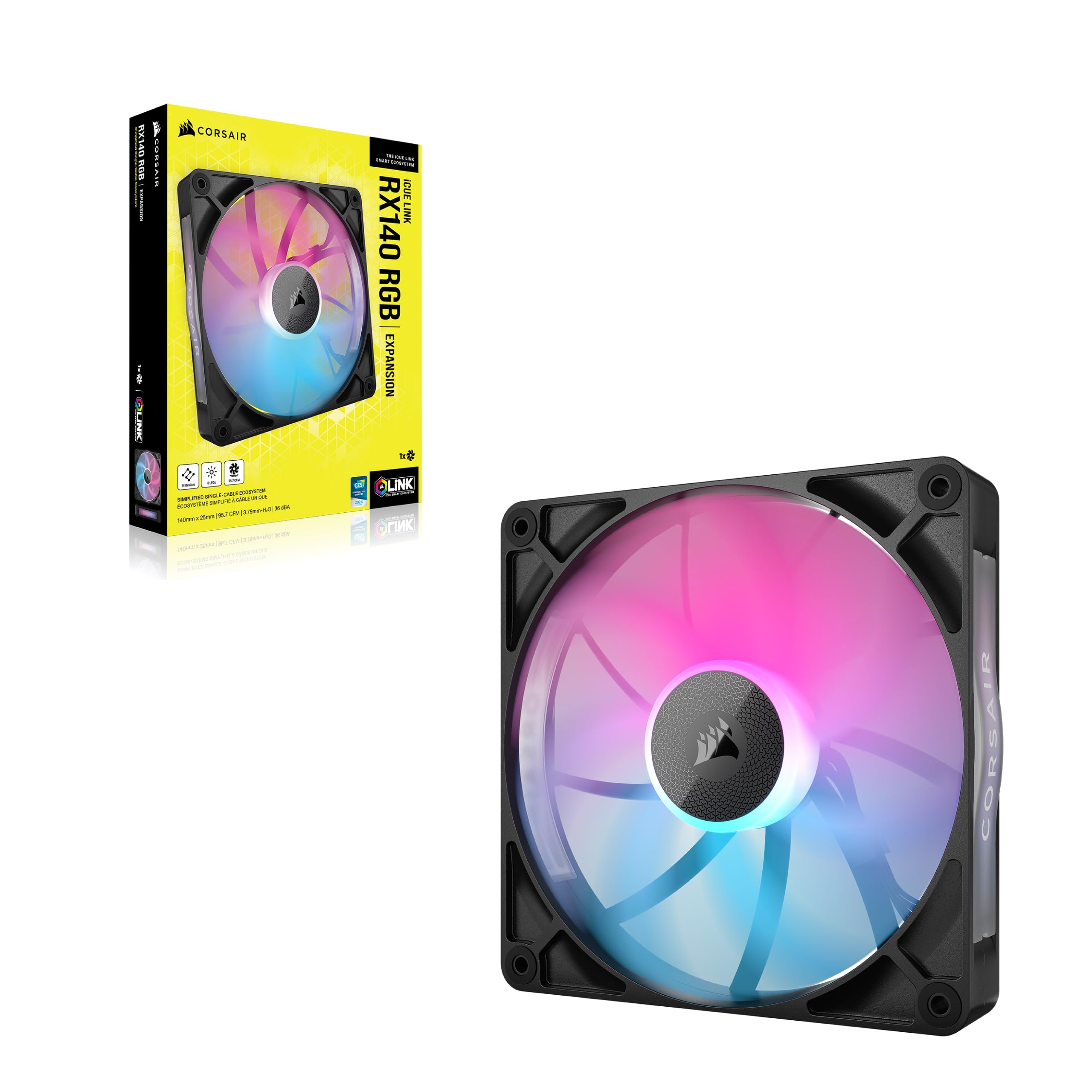 CORSAIR iCUE Link RX140 RGB 140mm PWM Fan - Magnetic Dome Bearing - Single Fan - Black