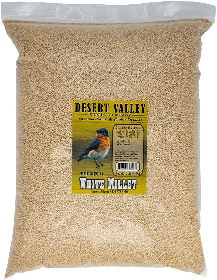 Backyard Birding & Wildlife - Desert Valley Premium White Millet Proso Seeds - Wild Bird Food, Cardinal, Finches & More (10-Pounds)