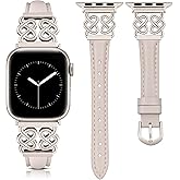 TOYOUTHS Leather Band Compatible with Apple Watch Bands Women 38/40/41/42/44/45/46/49mm Dressy Slim Leather Strap with Designer Heart Knot Buckle for iWatch Series 11 10 9 8 7 6 5 4 SE/Ultra 3 2 1