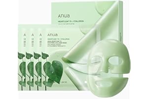 ANUA Heartleaf 70 Soothing Collagen Mask, Overnight Face Mask for Glass Skin, hyaluronic acid, Collagen, Soothing & hydration Facial Mask for Sensitive Skin, Natural Color, Korean Skin Care (38g, 4ea)
