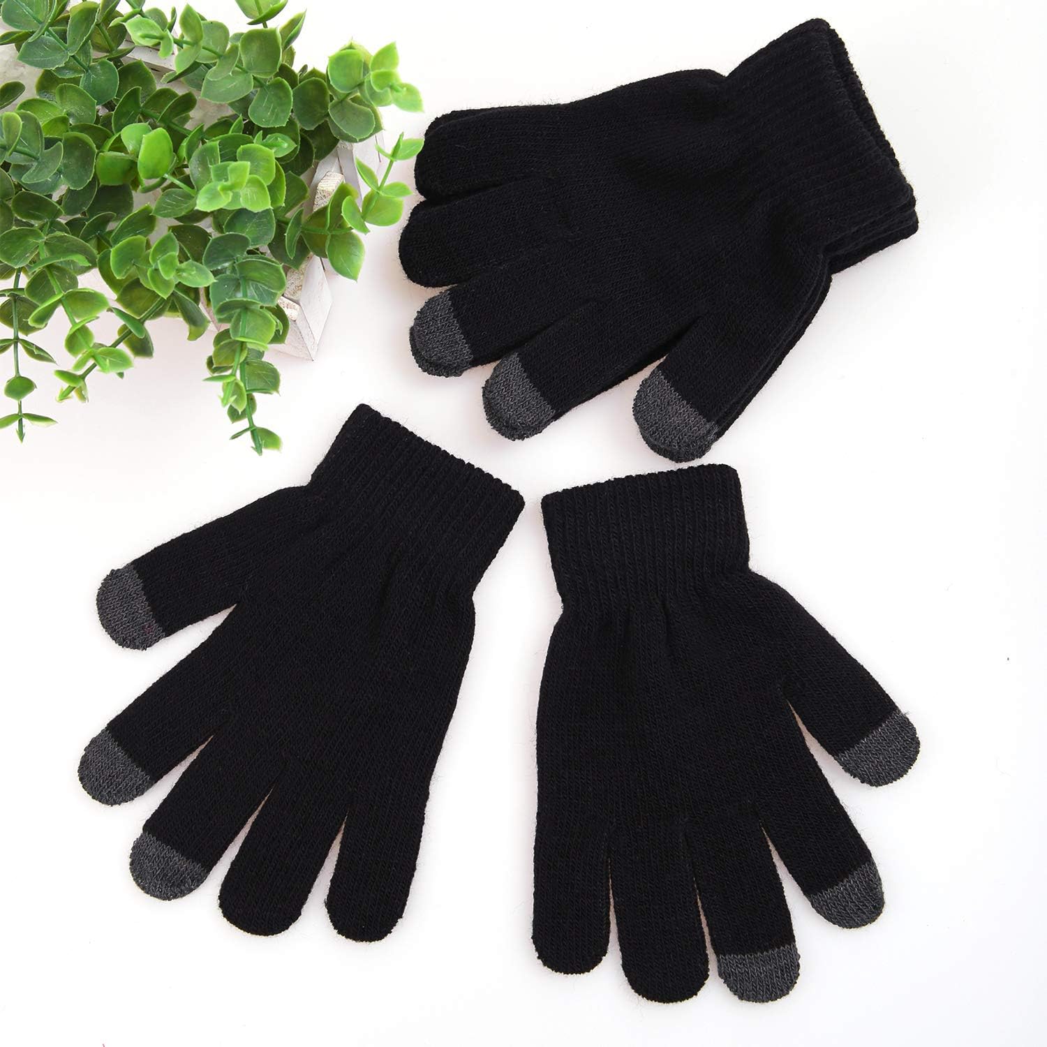 Cooraby 12 Pairs Kid's Touchscreen Gloves Teens Winter Warm Knit Texting Gloves: Clothing