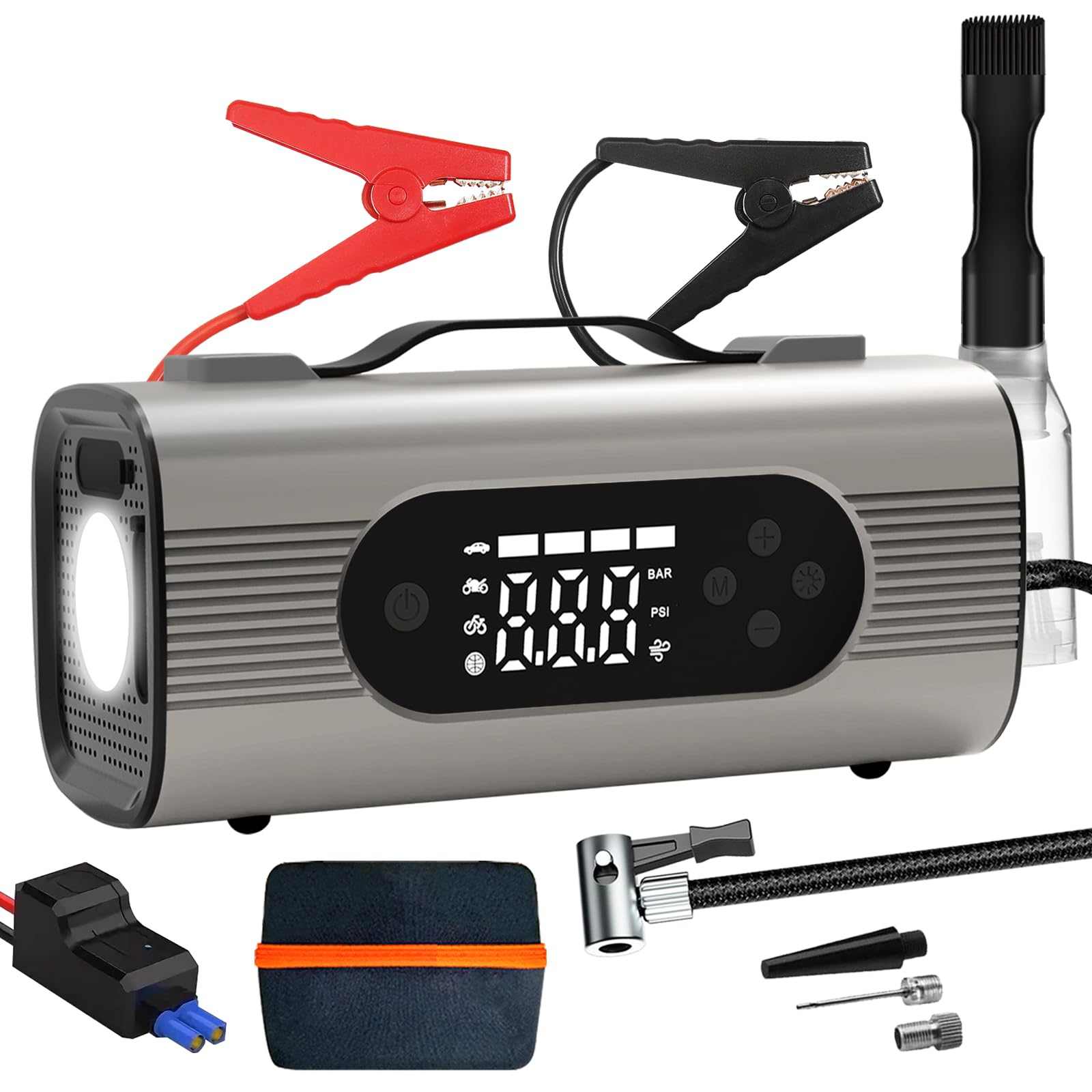 EcoSolLi Car Jump Starter 4000A with Car Vacuum Cleaner, Air Compressor, Jump Starter Battery Pack for All Gas/10L Diesel Vehicles, 12V Smart Jumper, Power Bank with USB Ports & 600LM LED Light