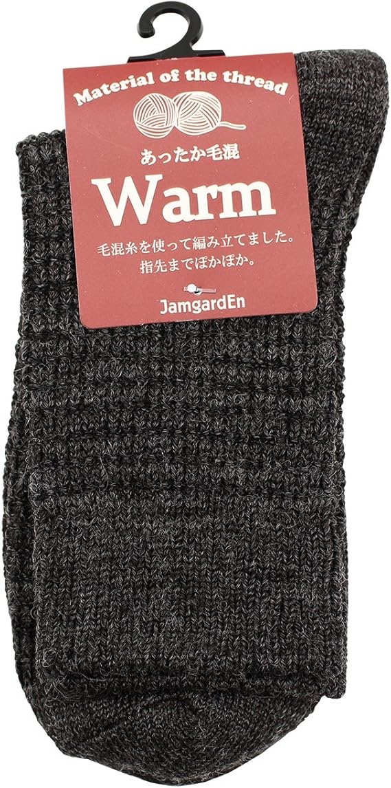 Amazon 靴下 レディース クルーソックス ブロック編み 23 25cm チャコール 靴下 通販