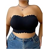 OYOANGLE Women's Plus Size Strapless Bra Scallop Trim Non Slip Push Up Tube Top Bras with Clear Straps