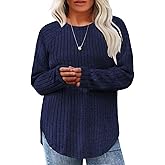 Eytino Plus Size Tops for Women Fall Soft Solid Crewneck Long Sleeve Knitted Pullover Blouses Shirt(1X-5X)