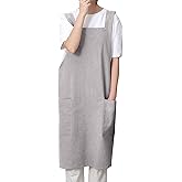 Tobyan Soft Cotton Linen Apron for Women - Non-tie Cross Back Apron with Pockets, Great for Florist and Kitchen