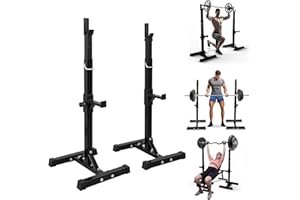 JupiterForce Adjustable Squat Rack Stands Pair of Sturdy Steel Bench Press Rack, Barbell Rack, 40''-66'' 550lbs Max Load Portable Weight Lifting Dumbbell Racks Stands for Home Gym, Black