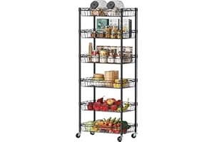 SINGAYE 6 Tier Basket Shelf Wire Shelving Unit Adjustable Storage Shelves Big Basket Rack for Garage Kitchen Office Pantry Corner 17" Dx12 Wx63 H Black