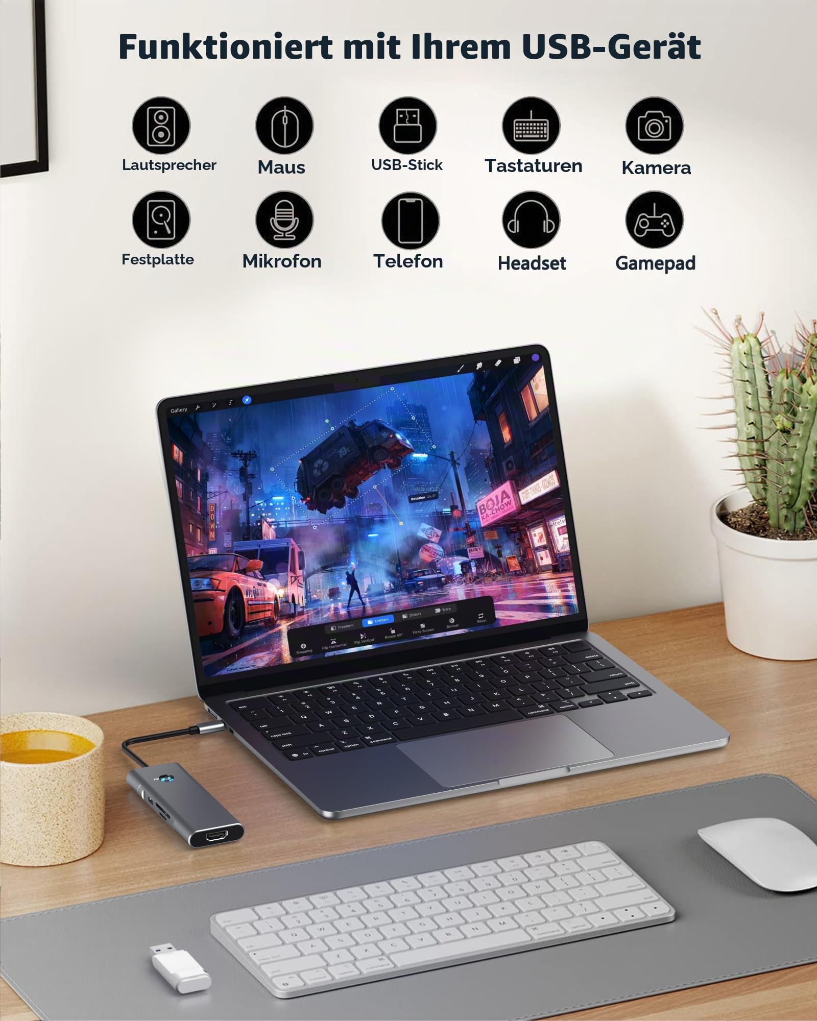 USB C HUB for iPad Pro Adapter 4K 60Hz HDMI, 100W PD, SD/TF Card Reader, 3 USB A Port, 3.5mm Audio Jack, 9 in 1 USB C Dock for iPad Air/Galaxy Dex/Tablet/MacBook/iMac/iPhone 17/Steam Deck/HP/Dell 3