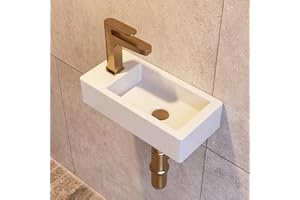 Small Bathroom Sink DeerValley, 15"x7" Mini Rectangle Wall Mount Vessel Sink for Bathroom Powder Room Cloakroom, Floating Space Saving Design, Easy to Clean White Ceramic Wash Basin (Left Hand)
