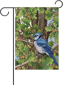 Wamika Blue Jay Birds on Oak Tree Spring Garden Flag 12 x 18 Double Sided Flags Cardinal Hummingbird Flowers Welcome Spring Summer Yard Outdoor House Flag Banner Home Decorations
