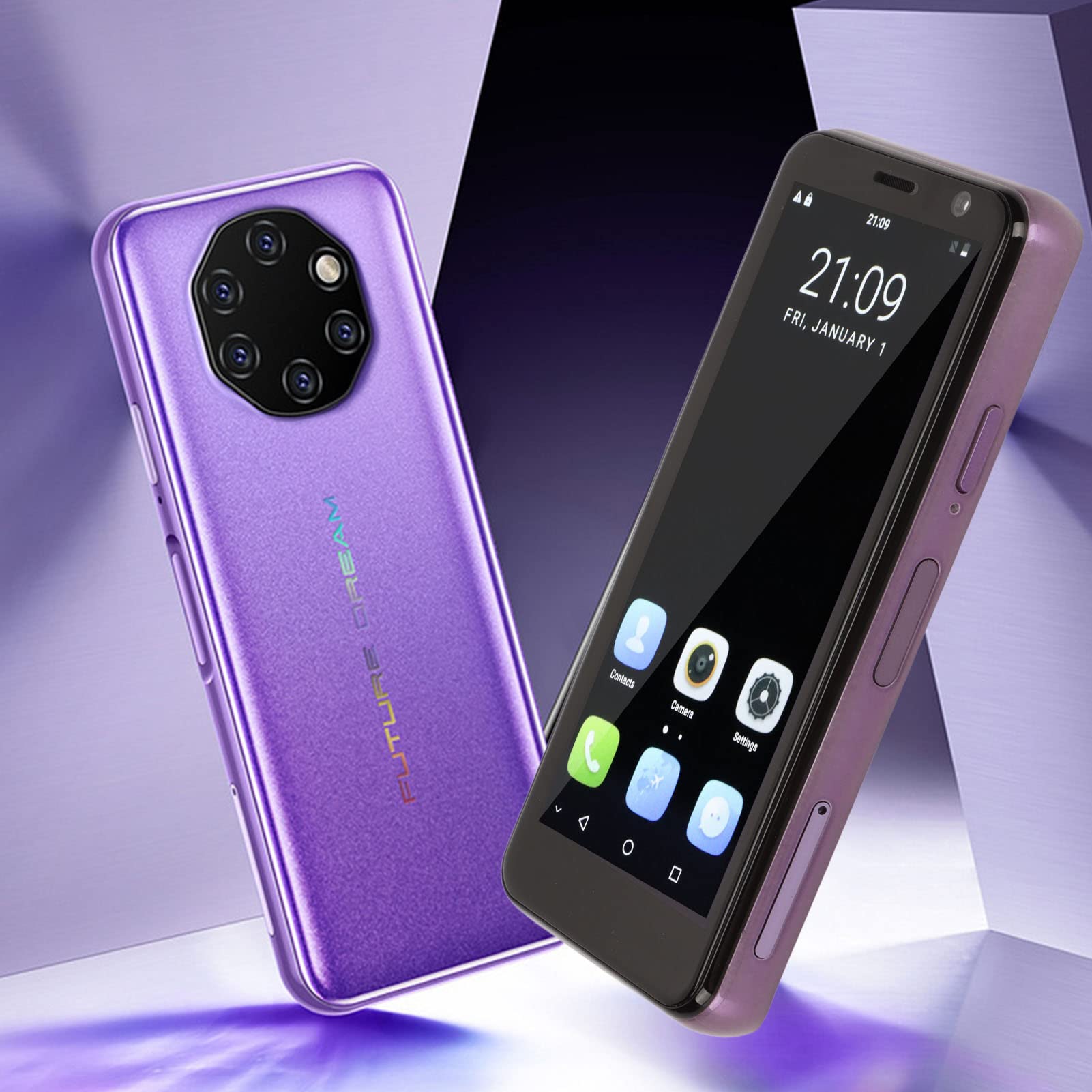 Mini Smartphone, 3.5 Inch 4G Unlock Cell Phone 3GB 32GB Dual SIM Dual Standby, Face Fingerprint Unlock, Kids Phone Pocket Cell Phone for Android (Purple)