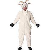 Mountain Goat Costume for Adults, Billy Goat Jumpsuit, White Goat One-piece for Animal Dress-Up & Halloween