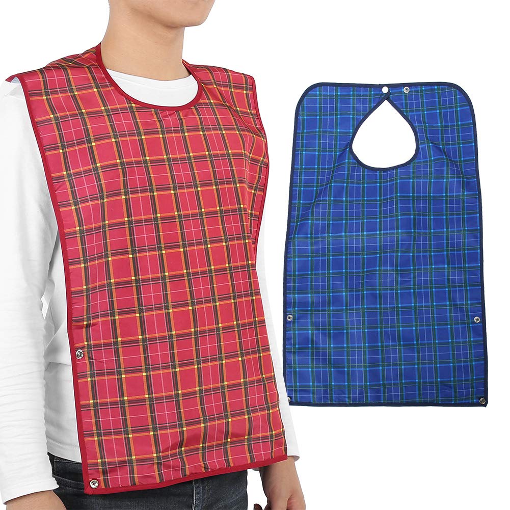 Adult Mealtime Bib, Waterproof Double Layer Elder Dinning Clothes Protector Washable Reusable Disabled Aid Apron Spill Protector Senior Bib with Crumb Catcher