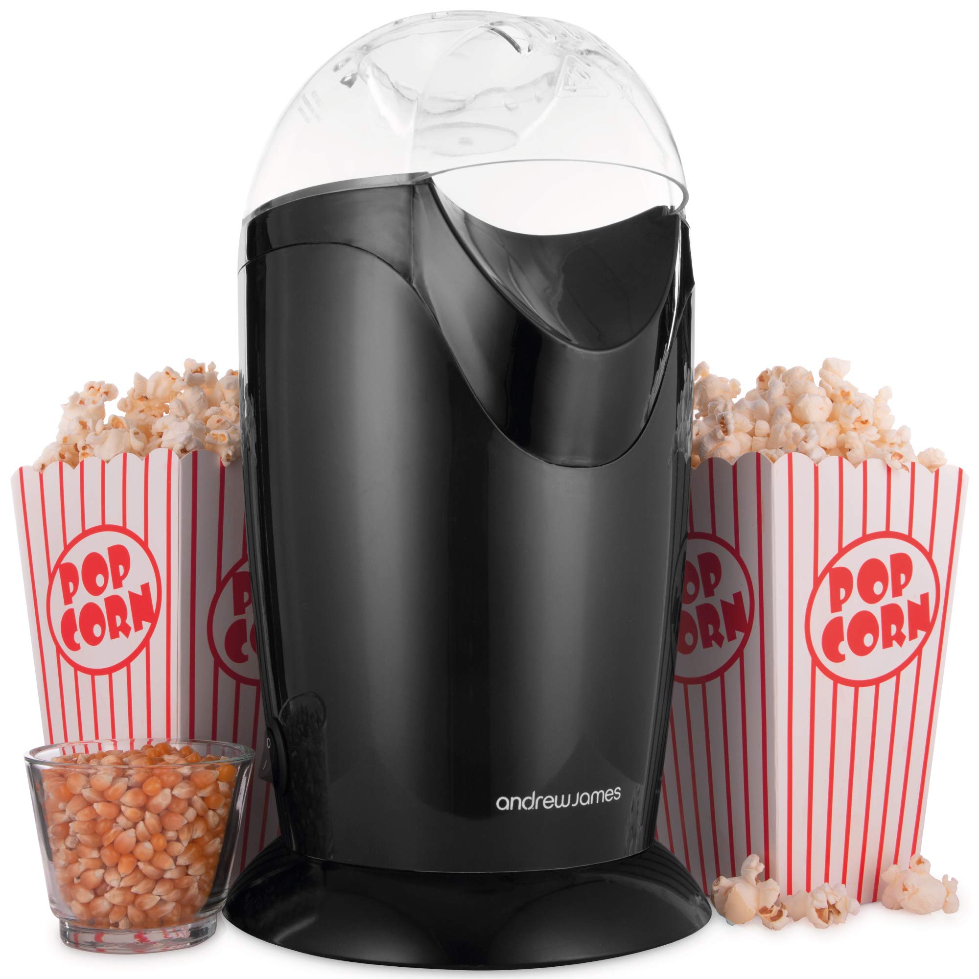 Andrew James Popcorn Maker Machine Classic Popcorn Air Popper with 8 Serving Boxes 1200W