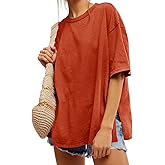 Tankaneo Womens Oversized Tshirts Summer Casual Short Sleeve Crew Neck T Shirt Loose Fit Side Slit Tee Tops