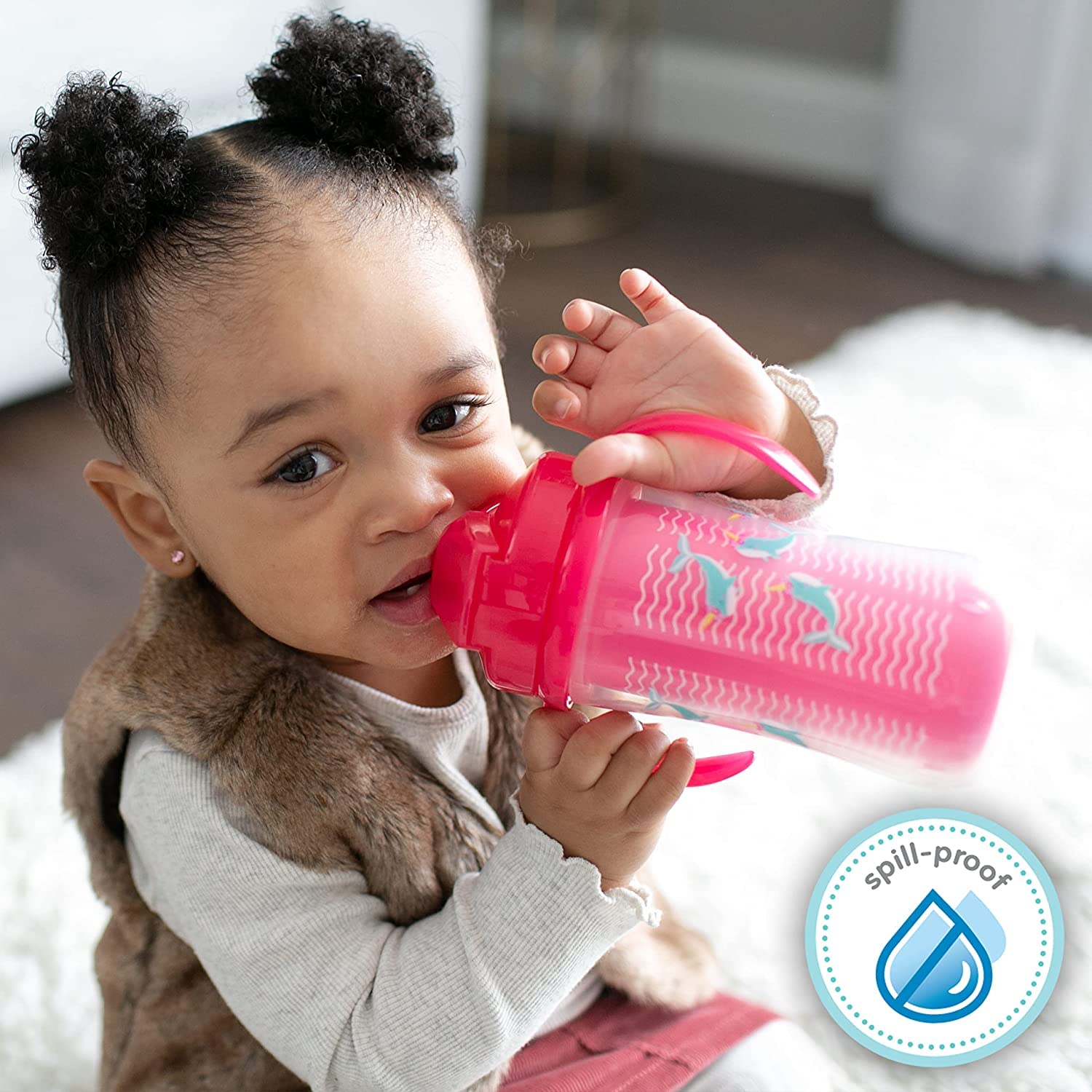 Dr. Brown's Milestones Insulated Sippy Cup with Straw and Handles, Spill-Proof Tumbler with Lid, 2-Pack, Pink, 10 oz/300 mL, BPA Free, 12m+