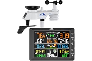 AIRAIN TECH 14-in-1 Wireless Weather Station with Outdoor Wireless Sensor,Radio-Controlled Clock,Rain Gauge,Wind Speed/Direction,Moon Phase,Wind Chill Index,Outdoor Dew Point,Barometer(NO WiFi)
