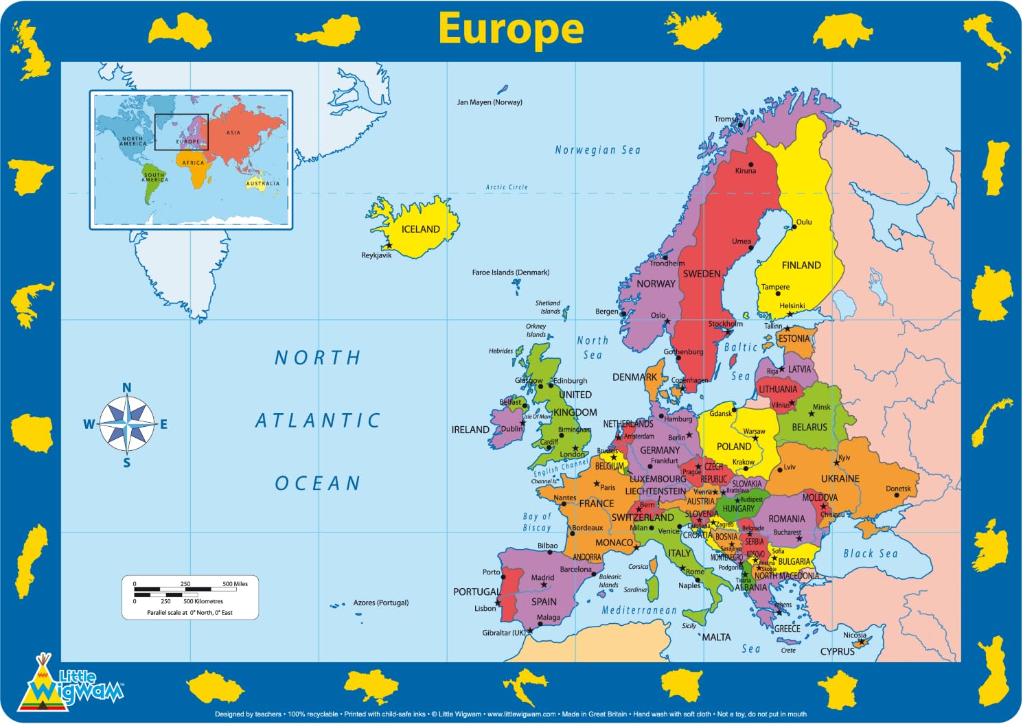Little Wigwam Europe Map Placemat Multicolor